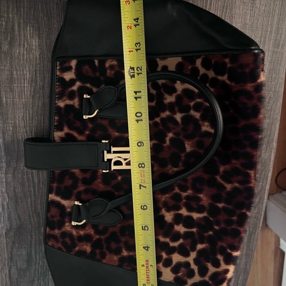 Ralph Lauren Carrington Bethany Medium Leopard Leather Satchel Purse - Picture 9 of 12